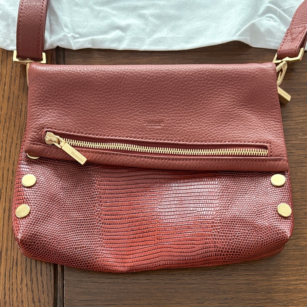 Hammitt Rust Medium Leather Crossbody Bag with Gold Details